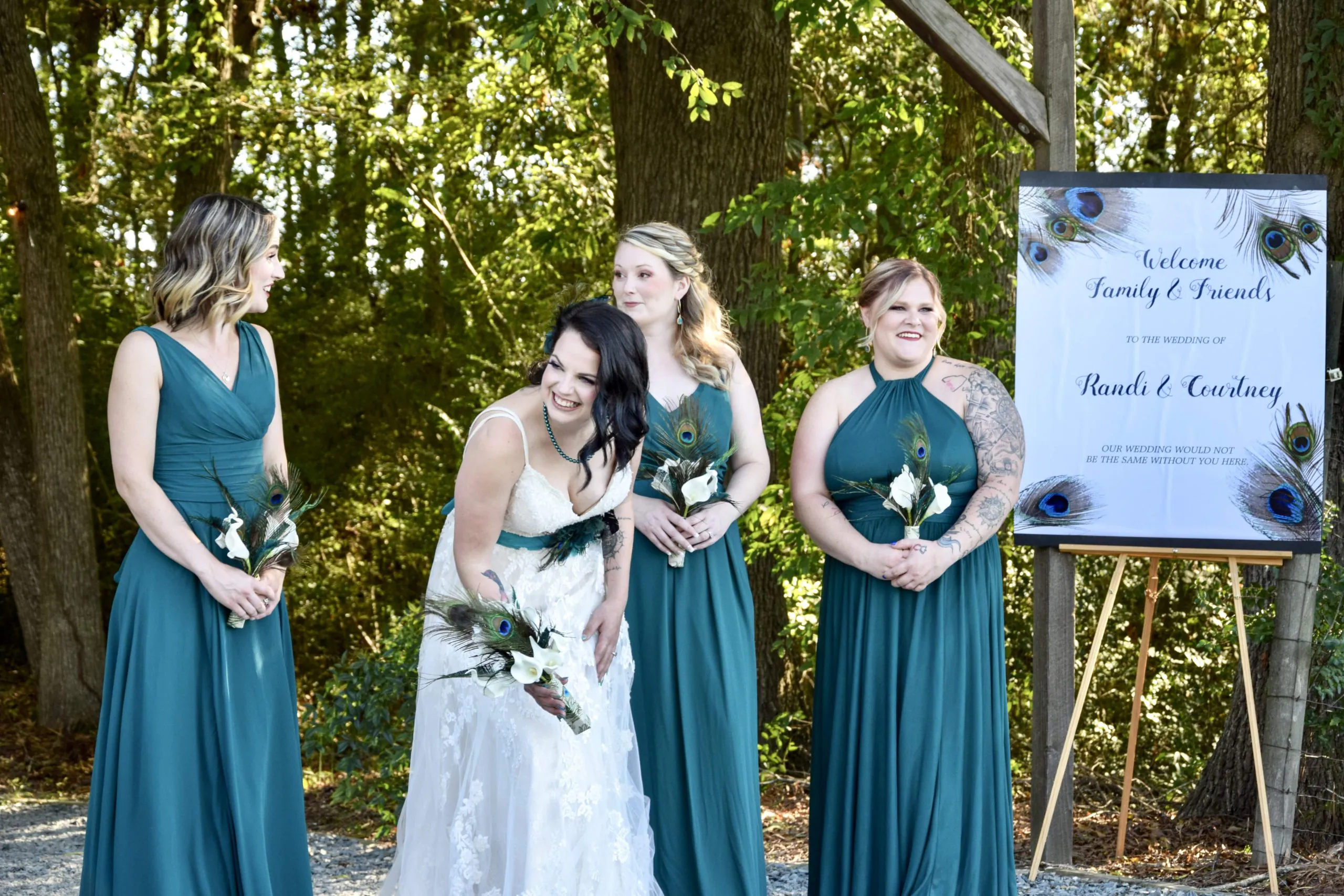 bride candid photo with girl group