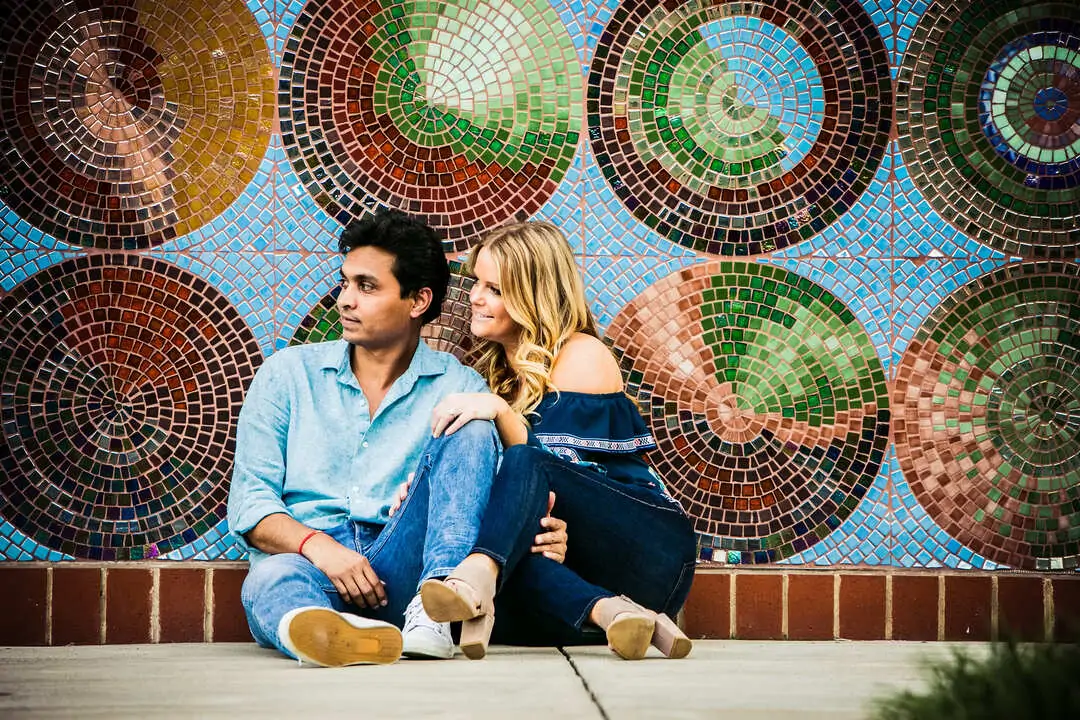 engagement photo pose with beautiful background