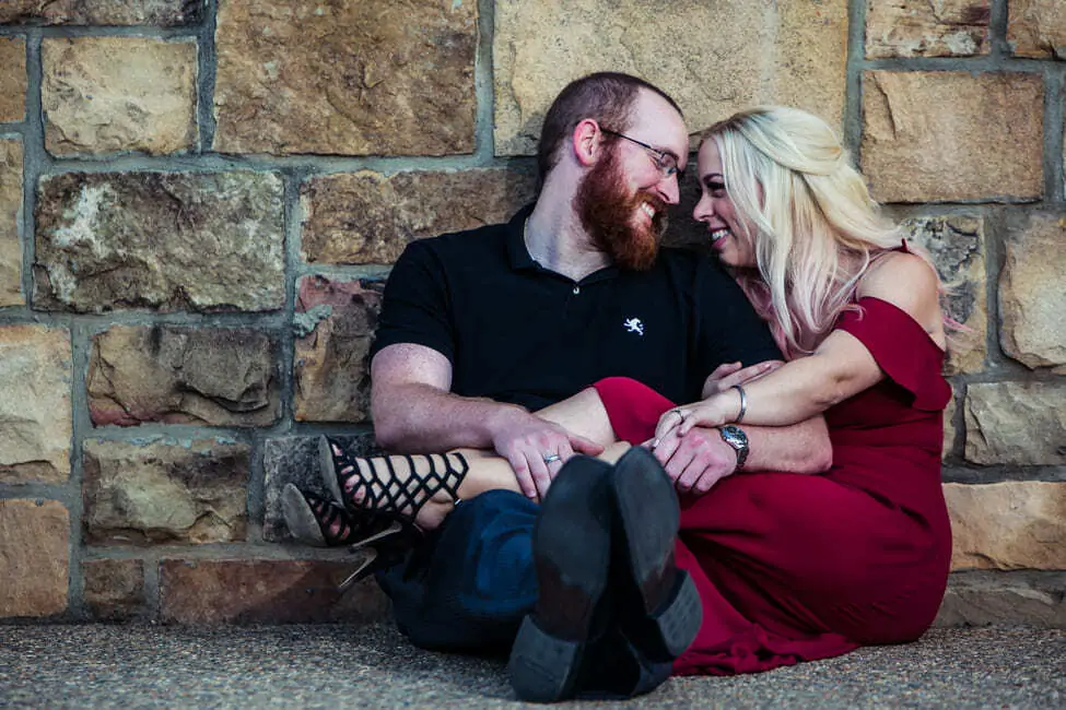 engagement photography with red dress
